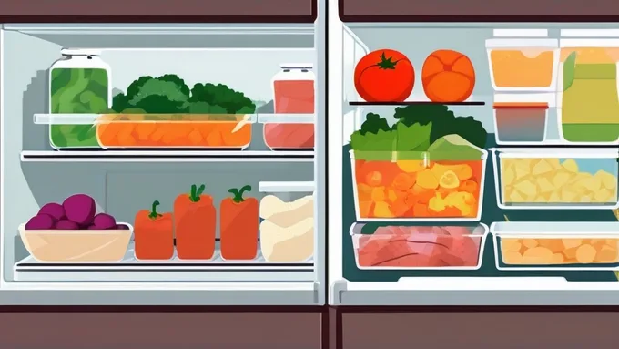 organized refrigerator with labeled meal prep containers showing different protein and vegetable combinations for the week