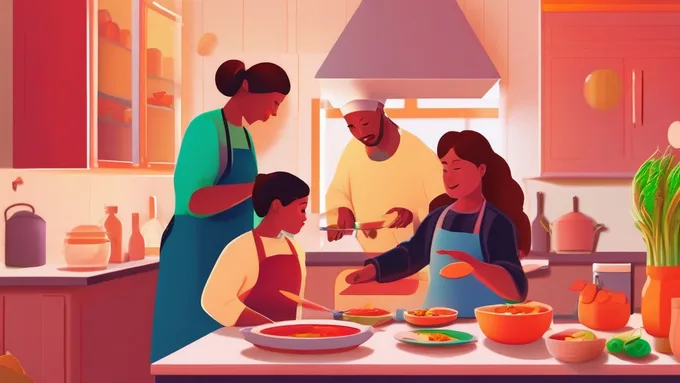 family cooking together while following AI meal plan suggestions on tablet