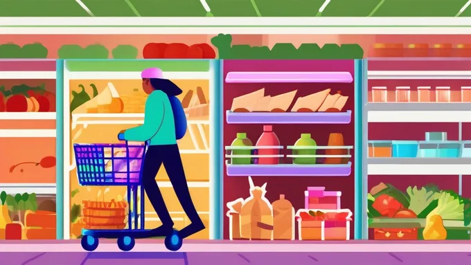 grocery shopping cart filled with budget-friendly healthy ingredients guided by AI recommendations