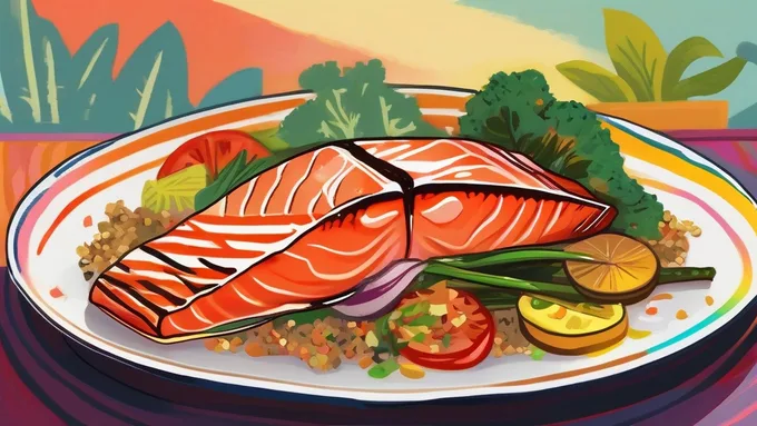 colorful plate showing balanced portions of grilled salmon vegetables and quinoa