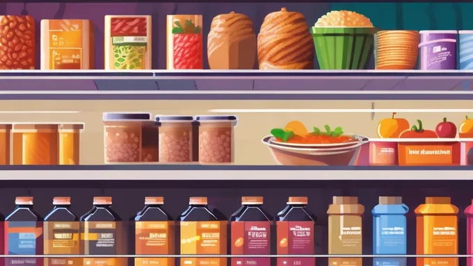 nutrition facts labels on various college-friendly foods with a smartphone showing barcode scanning feature