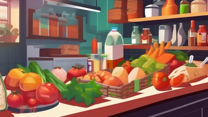 organized grocery list on smartphone screen next to fresh ingredients on kitchen counter