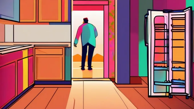 person looking confused while staring at an empty refrigerator