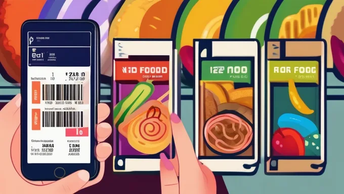 hands holding a smartphone scanning a food barcode with nutritional information displayed on screen