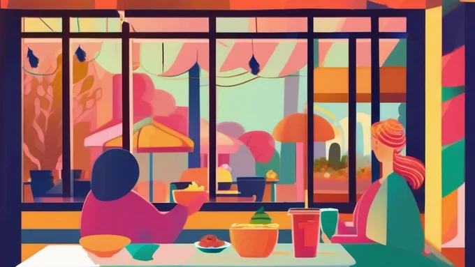 person using a smartphone app to track their meal while sitting at a cafe table with a balanced healthy meal