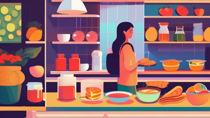 person checking smartphone food tracking app while preparing balanced breakfast