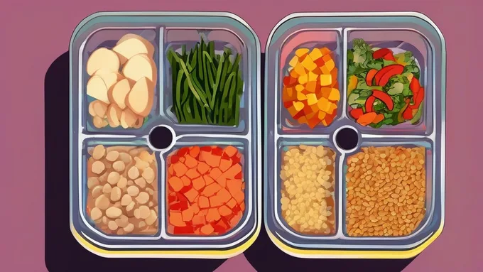 organized meal prep containers showing grain bowls with different protein and vegetable combinations