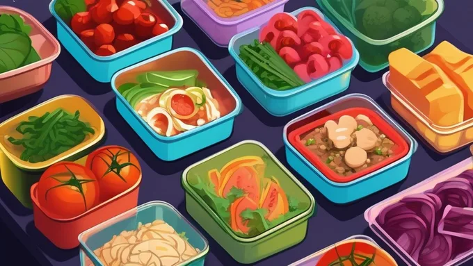 organized meal prep containers with labeled healthy meals arranged on kitchen counter