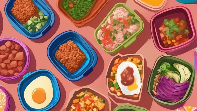 five different meal prep containers showing the same base ingredients styled as different cuisines