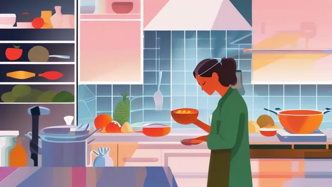 person using smartphone to scan food barcode while cooking in modern kitchen