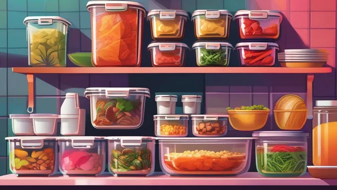 organized kitchen workspace with prepped meals in containers and nutrition tracking charts