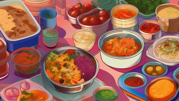 colorful weekly meal prep containers with international dishes adapted for American ingredients