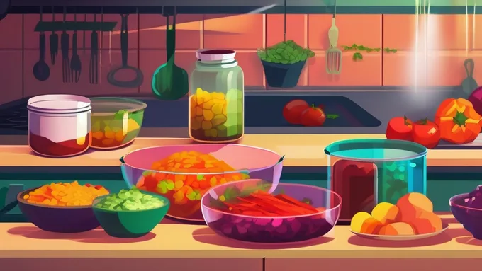 kitchen workspace with chopped vegetables organized in glass bowls and a digital food scale displaying nutritional information