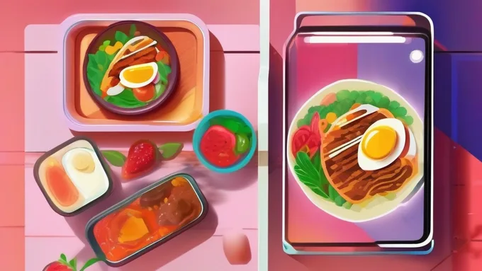 smartphone displaying a nutrition tracking app next to a prepared meal with visible barcode scanning interface