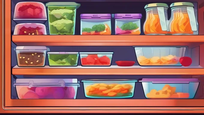 organized refrigerator with labeled meal prep containers showing different portions and meals