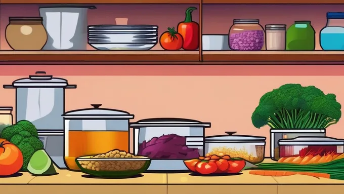 variety of fresh ingredients arranged on dorm desk including vegetables, grains, and proteins ready for microwave cooking
