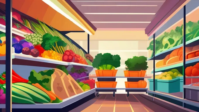 organized grocery cart filled with colorful fresh vegetables, lean proteins, and whole grains