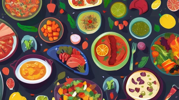 meal planning calendar with different colored sections showing varied weekly schedules and food choices