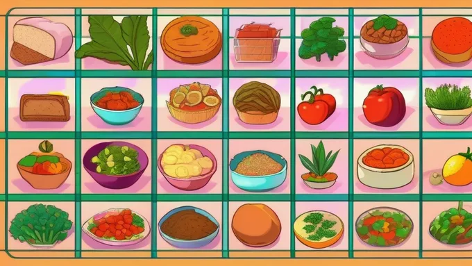 weekly meal planning calendar with colorful plant-based meals organized by day and time