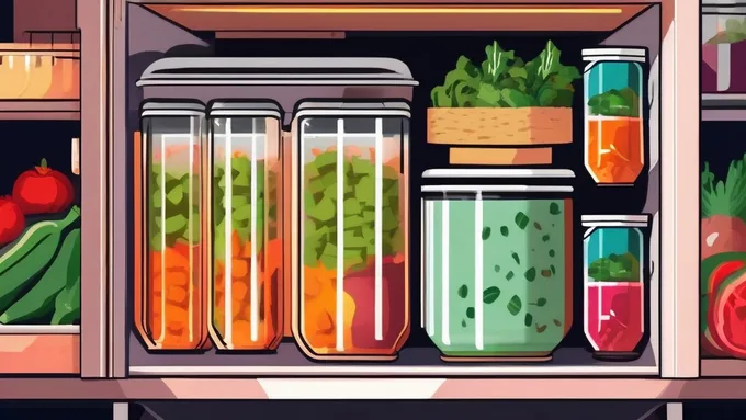 organized dorm room mini fridge filled with affordable vegan staples like hummus containers and fresh vegetables