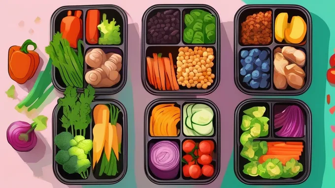 organized meal prep containers with colorful vegetables and proteins arranged by day